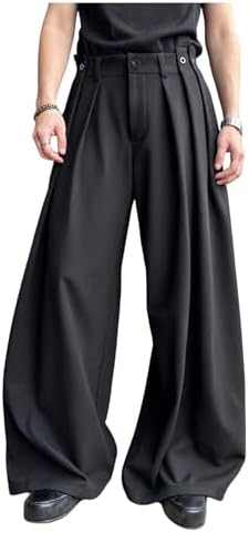 GORGLITTER Men's Pleated Pants Baggy Dress Pants Wide Leg High